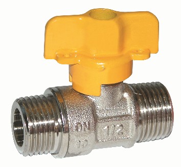 Tap in nickle-plated brass for gas 1/2" M. x 1/2" M. with yellow handle.