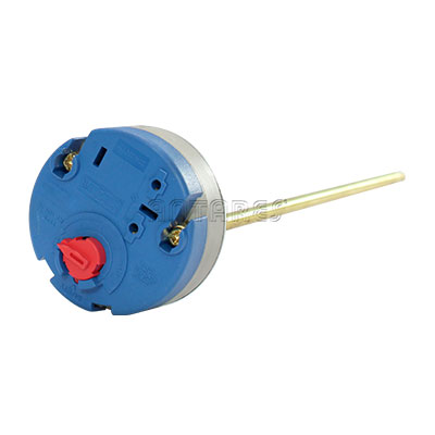 Einpoliges Thermostat mit starrer Sonde für Einphasenstrom 15 A - 230 V mit Faston-Anschluss für Einbau in  Widerstand (Art. C.030 - C.031). Skala: 10-70°C - Stiellaenge: 280 mm