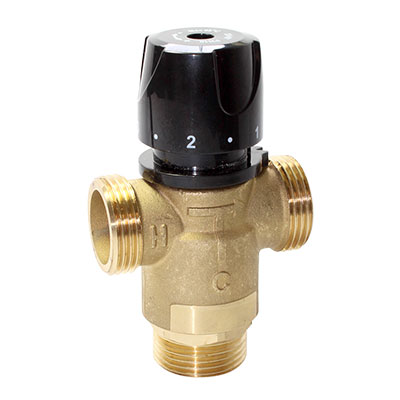 Thermostatic "L" Mixer in brass for underfloor systems and for the adjustment of constant temperature flow control. Adjustable: 20-45 ° C.