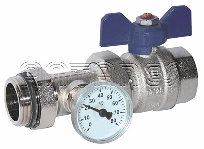 Fullway ball valve with male union with washer and butterfly handle F. connections - M. extension - Max. pressure 30 bar.