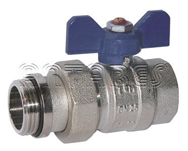 Fullway ball valve with male union with washer and butterfly handle F. connections - M. extension - Max. pressure 30 bar.