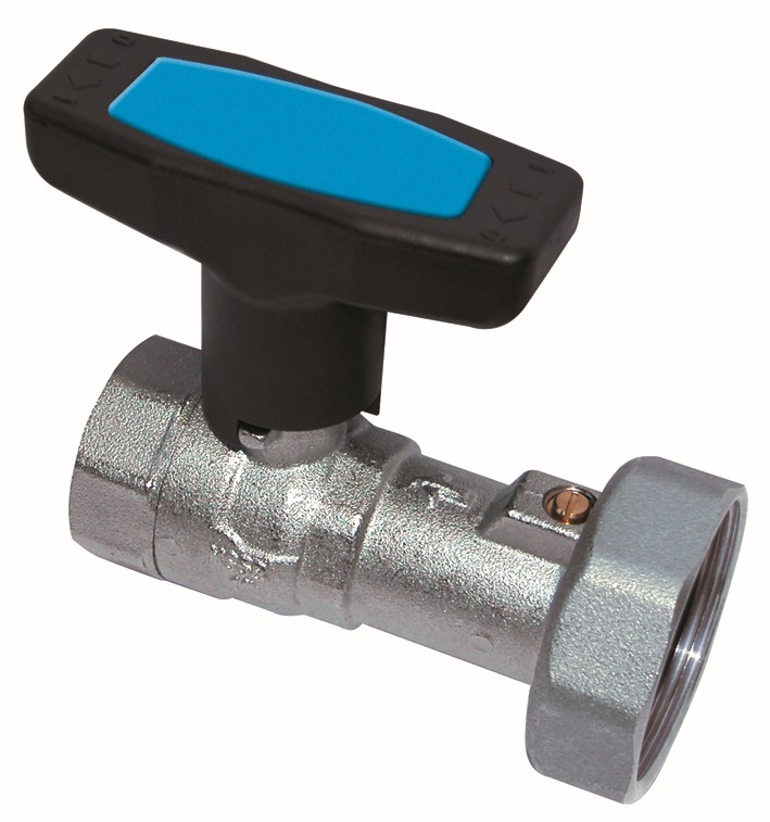 Fullway ball valve with 11/2"F conn. with ISO T handle suitable for systems with heat insulation in nickle plated brass type CW617 UNI 12165.