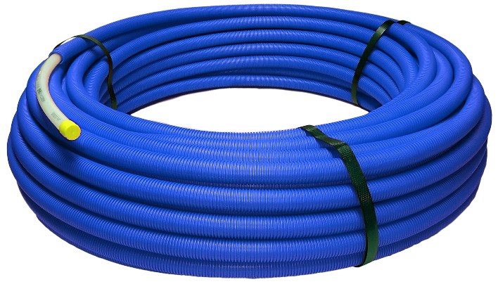 50 m. coil of cross-linked polyethylene pipe - Model PEX - with removable protective sleeve.