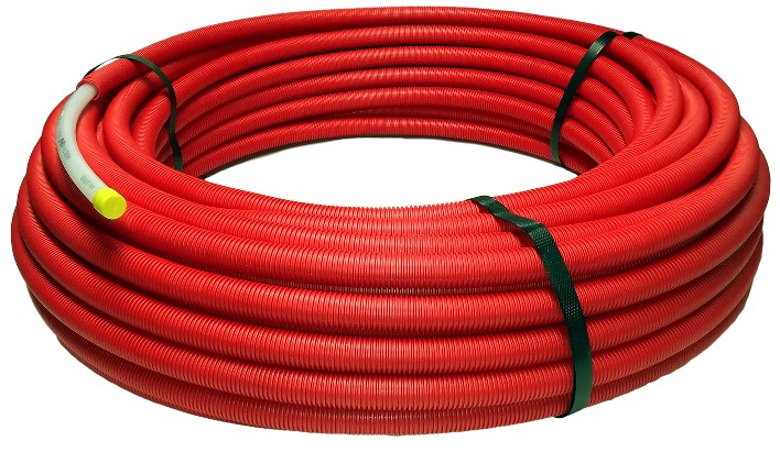 50 m. coil of cross-linked polyethylene pipe - Model PEX - with removable protective sleeve.