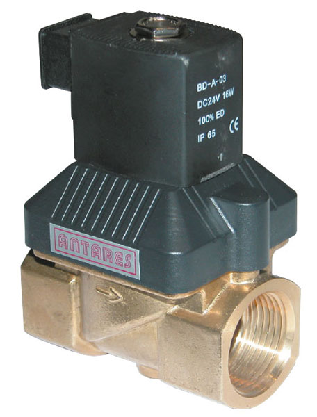 Brass solenoid valve (normally closed). Servo-assisted diaphragm type.